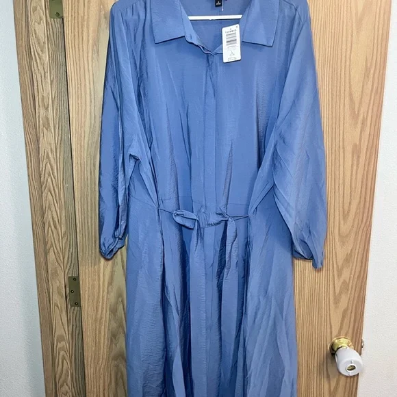 torrid Dusty Blue Long Sleeve Shirt Dress with Tie Waist - Picture 1 of 4